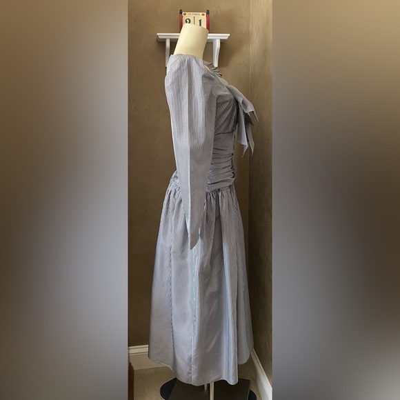 Morton Myles Vintage 80s Big Bow detail Evening Gown Gingham pattern Dress - Picture 14 of 16